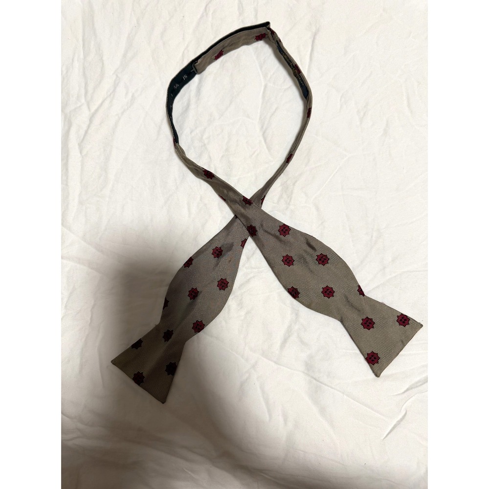 Brooks Brothers Makers All Silk Medallion Bow Tie Tan Red Adjustable AS IS